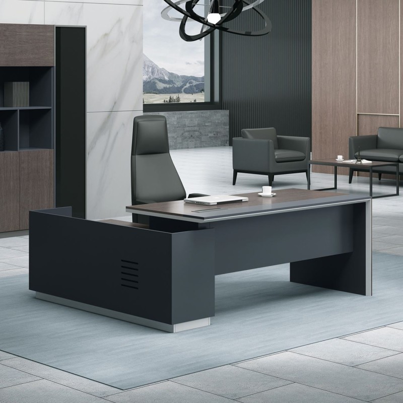ADVANCE Γραφείο Δεξιά Γωνία Σκούρο Καρυδί - Sky Grey 180x80/160x40 (H.75)cm