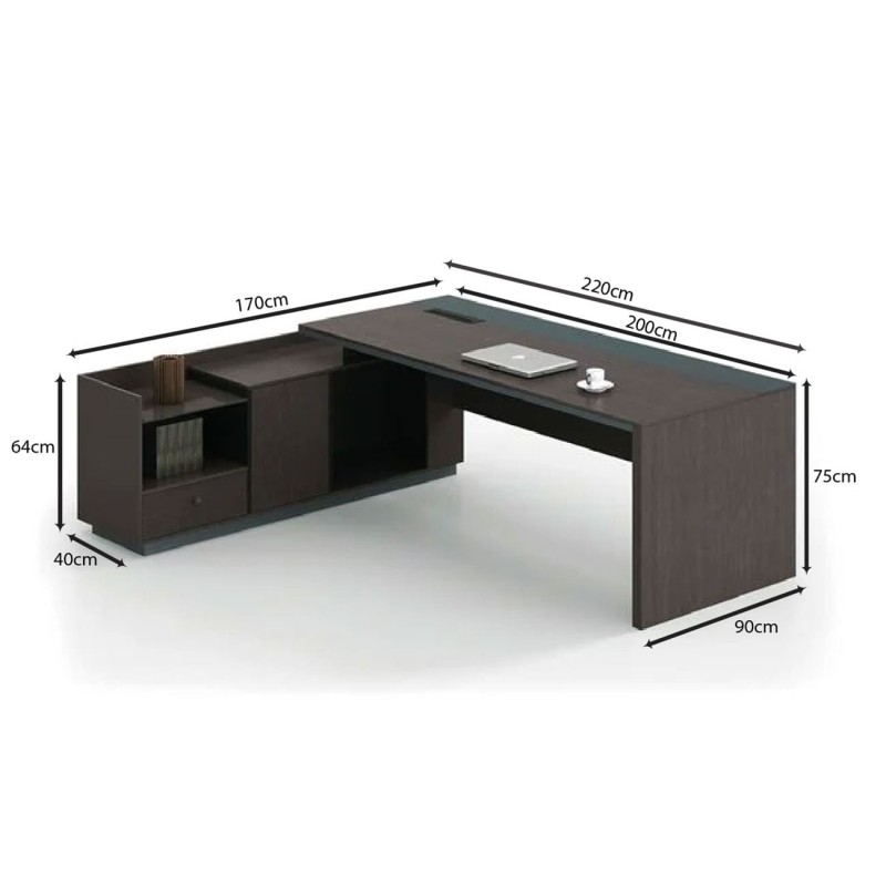 ADVANCE Γραφείο Αριστερή Γωνία Σκούρο Καρυδί - Sky Grey 220x90/170x40 (H.75)cm