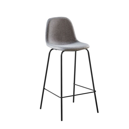 Σετ4ΤεμCELINA Σκαμπό BAR με Πλάτη, Κάθισμα H.67cm, Μέταλλο Βαφή Μαύρο, Ύφασμα Γκρι 47x48x67/95cm