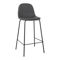 Σετ4ΤεμCELINA Σκαμπό BAR με Πλάτη, Κάθισμα H.67cm, Μέταλλο Βαφή Μαύρο, Pvc Γκρι 47x48x67/95cm