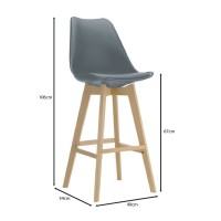 Σετ4ΤεμMARTIN Σκαμπό BAR Οξιά Φυσικό, Κάθισμα Η.67cm, PP-Pu Γκρι, Μονταρισμένη Ταπετσαρία 49x54x67/106cm