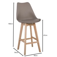 Σετ4ΤεμMARTIN Σκαμπό BAR Οξιά Φυσικό, Κάθισμα Η.67cm, PP-Pu Sand Beige, Μονταρισμένη Ταπετσαρία 49x54x67/106cm