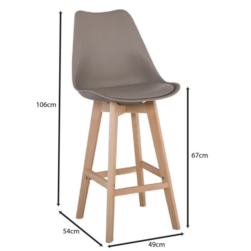 Σετ4ΤεμMARTIN Σκαμπό BAR Οξιά Φυσικό, Κάθισμα Η.67cm, PP-Pu Sand Beige, Μονταρισμένη Ταπετσαρία 49x54x67/106cm