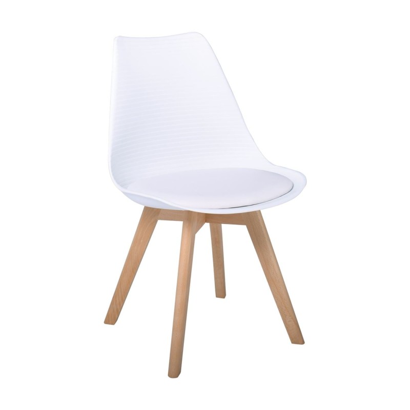 Σετ4ΤεμMARTIN STRIPE Καρέκλα Ξύλινο Πόδι, PP Άσπρο 49x56x82cm