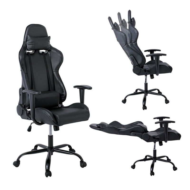 BF8350 Gaming Πολυθρόνα Γραφείου, Ανάκλιση Πλάτης έως 90°, Pu Μαύρο 69x69x126/136cm