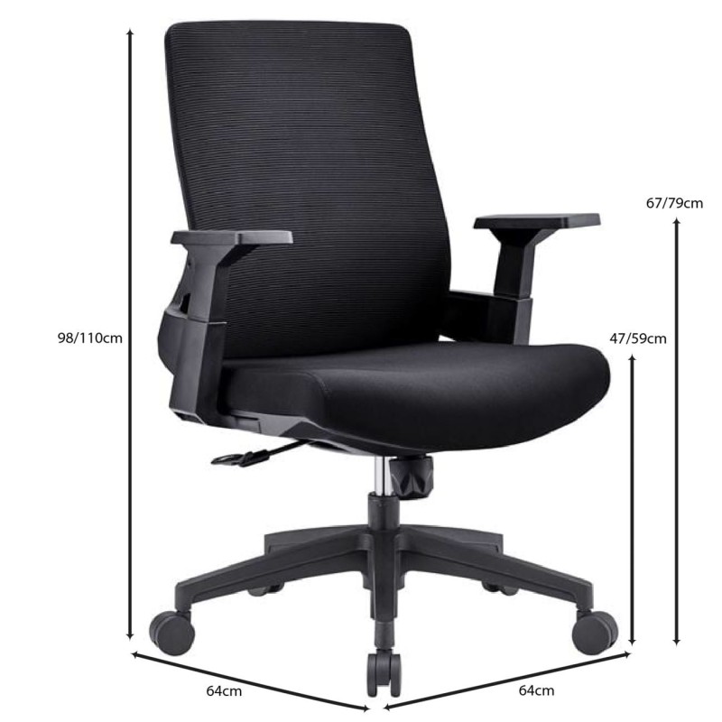BF8950 Πολυθρόνα Γραφείου Mesh Μαύρο, Ύφασμα Μαύρο 64x64x98/110cm