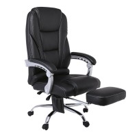 BF8550 Massage Relax Πολυθρόνα Γραφείου Διευθυντή, Βάση Χρώμιο με Υποπόδιο, Pu  Μαύρο 68x64-135x118/127cm