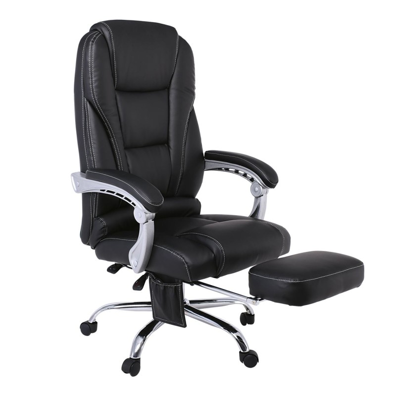 BF8550 Massage Relax Πολυθρόνα Γραφείου Διευθυντή, Βάση Χρώμιο με Υποπόδιο, Pu  Μαύρο 68x64-135x118/127cm