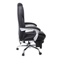 BF8550 Massage Relax Πολυθρόνα Γραφείου Διευθυντή, Βάση Χρώμιο με Υποπόδιο, Pu  Μαύρο 68x64-135x118/127cm