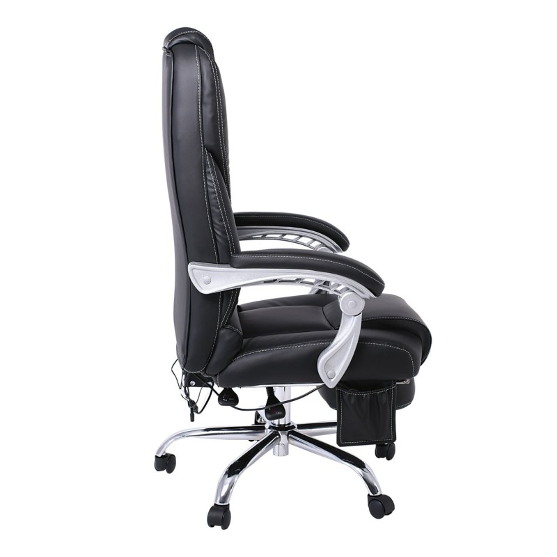 BF8550 Massage Relax Πολυθρόνα Γραφείου Διευθυντή, Βάση Χρώμιο με Υποπόδιο, Pu  Μαύρο 68x64-135x118/127cm