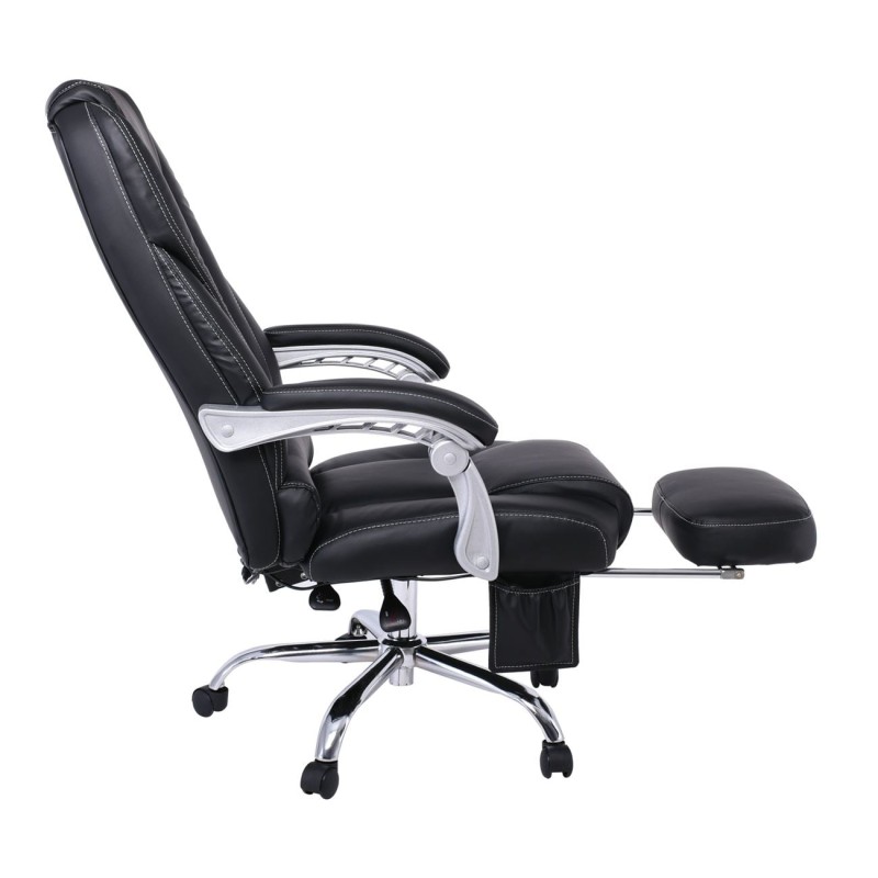 BF8550 Massage Relax Πολυθρόνα Γραφείου Διευθυντή, Βάση Χρώμιο με Υποπόδιο, Pu  Μαύρο 68x64-135x118/127cm