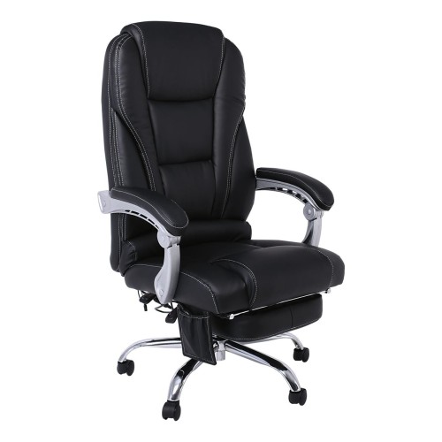 BF8550 Massage Relax Πολυθρόνα Γραφείου Διευθυντή, Βάση Χρώμιο με Υποπόδιο, Pu  Μαύρο 68x64-135x118/127cm