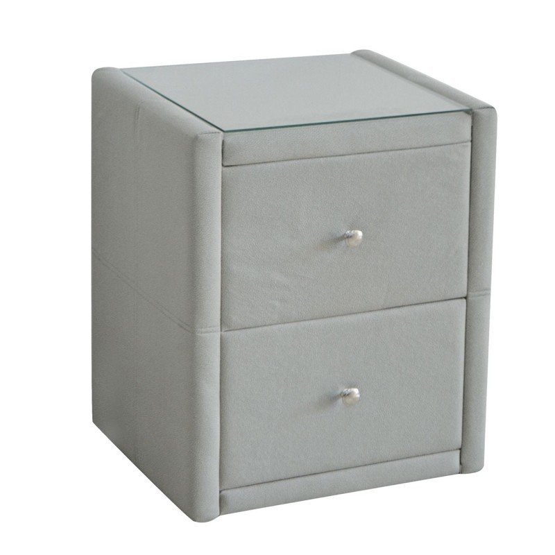 WILTON Κομοδίνο Ύφασμα Grey Stone με Προστατευτικό Γυαλί Επιφάνειας 46x41x57cm