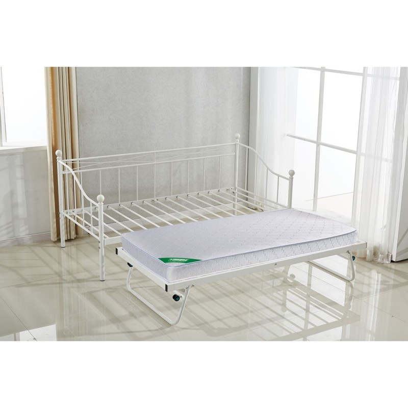MARIN Set: Daybed (για στρώμα 90x190) + Βοηθητικό Κρεβάτι με Στρώμα 185x85 Μέταλλο Άσπρο Κρεβάτια:198x97x93+185x85x36cm