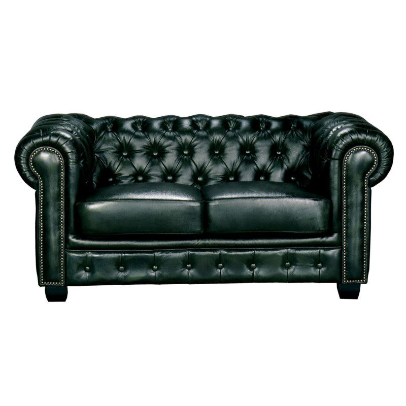 CHESTERFIELD Birmingham Καναπές 2Θέσιος Σαλονιού Καθιστικού,Δέρμα Antique Green 155x91x74cm