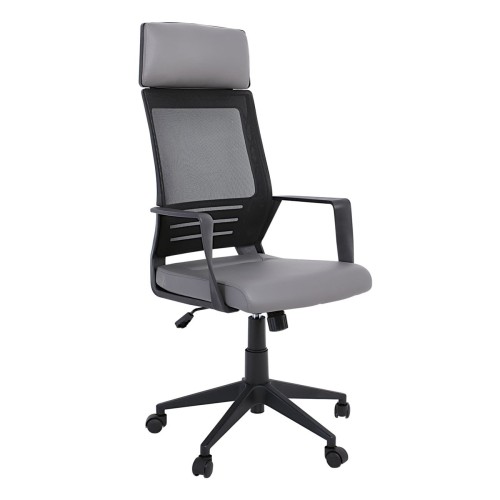 BF2500 Πολυθρόνα Γραφείου Διευθυντή Mesh Μαύρο - Pu Γκρι 58x62x116/126cm
