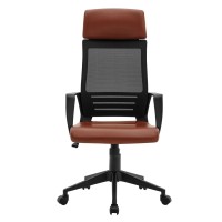 BF2500 Πολυθρόνα Γραφείου Διευθυντή Mesh Μαύρο - Pu Καφέ 58x62x116/126cm
