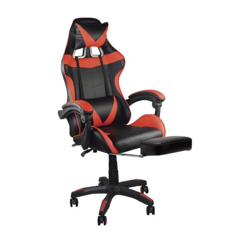BF7860 Gaming Relax Πολυθρόνα Γραφείου με Υποπόδιο, Pu Μαύρο - Κόκκινο 63x70x117/127cm