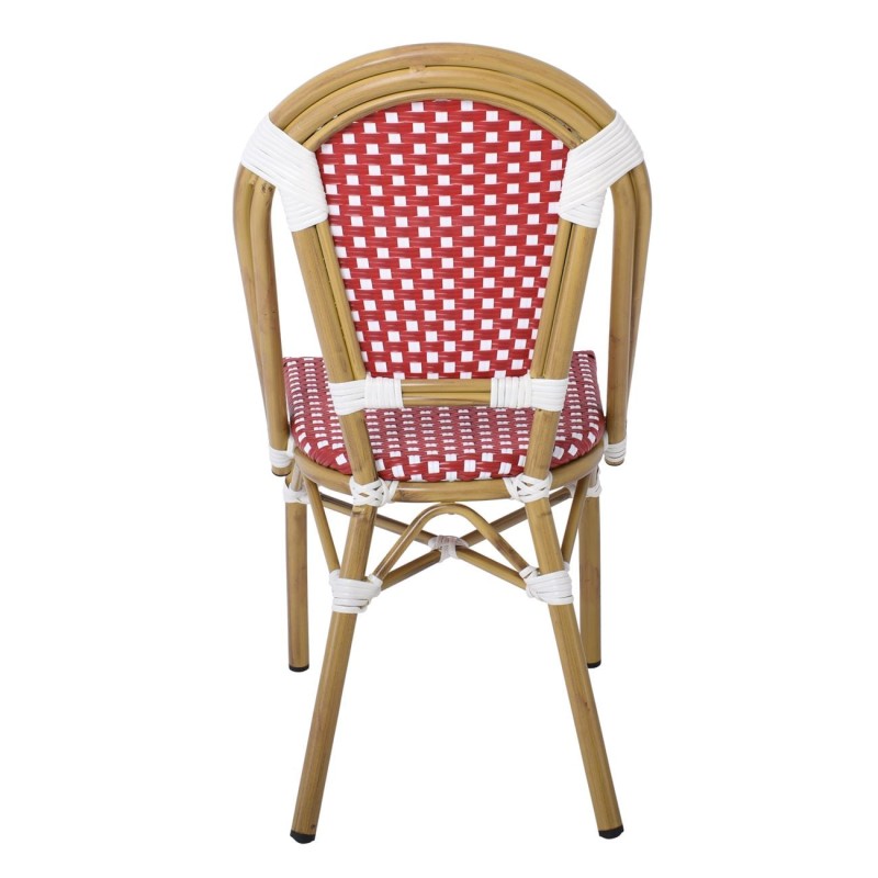 PARIS Καρέκλα Bistro Αλουμίνιο Φυσικό, Wicker Άσπρο - Κόκκινο, Στοιβαζόμενη 46x54x88cm