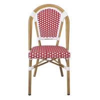 PARIS Καρέκλα Bistro Αλουμίνιο Φυσικό, Wicker Άσπρο - Κόκκινο, Στοιβαζόμενη 46x54x88cm