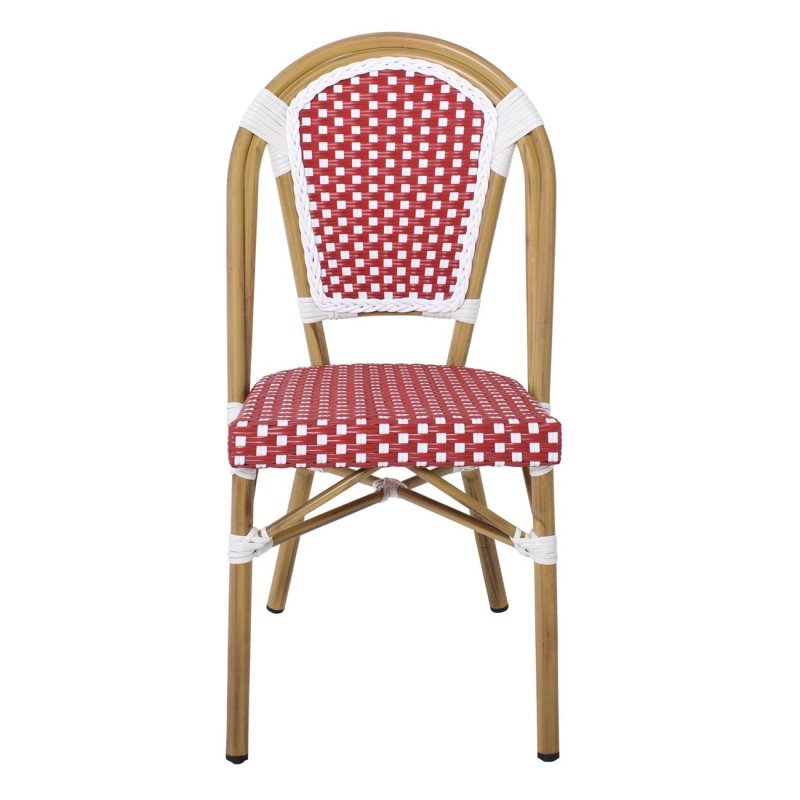 PARIS Καρέκλα Bistro Αλουμίνιο Φυσικό, Wicker Άσπρο - Κόκκινο, Στοιβαζόμενη 46x54x88cm
