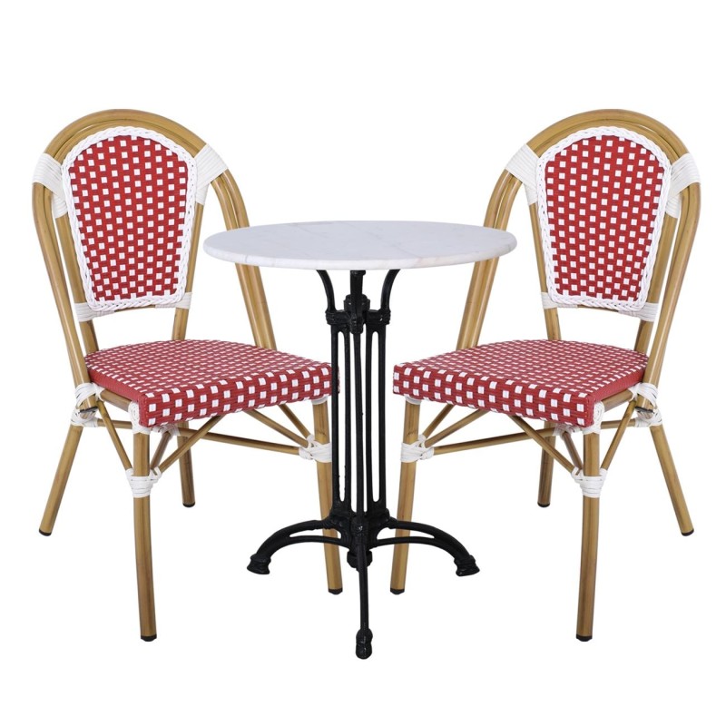 PARIS Καρέκλα Bistro Αλουμίνιο Φυσικό, Wicker Άσπρο - Κόκκινο, Στοιβαζόμενη 46x54x88cm