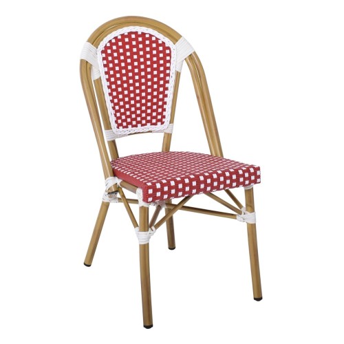 PARIS Καρέκλα Bistro Αλουμίνιο Φυσικό, Wicker Άσπρο - Κόκκινο, Στοιβαζόμενη 46x54x88cm