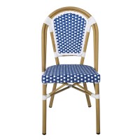 PARIS Καρέκλα Bistro Αλουμίνιο Φυσικό, Wicker Άσπρο - Μπλε, Στοιβαζόμενη 46x54x88cm