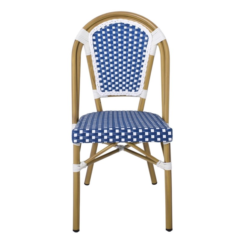 PARIS Καρέκλα Bistro Αλουμίνιο Φυσικό, Wicker Άσπρο - Μπλε, Στοιβαζόμενη 46x54x88cm