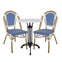 PARIS Καρέκλα Bistro Αλουμίνιο Φυσικό, Wicker Άσπρο - Μπλε, Στοιβαζόμενη 46x54x88cm