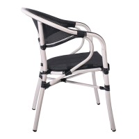 VEGERA Πολυθρόνα Dining Αλουμίνιο Βαφή Antique White Textilene Μαύρο, Στοιβαζόμενη 57x58x83cm