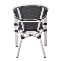VEGERA Πολυθρόνα Dining Αλουμίνιο Βαφή Antique White Textilene Μαύρο, Στοιβαζόμενη 57x58x83cm