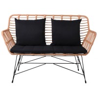 SALSA MAX Living Καναπές Κήπου 2Θέσιος, Μέταλλο Βαφή Μαύρο, Wicker Φυσικό, Μαξιλάρια Μαύρο 147x70x105cm
