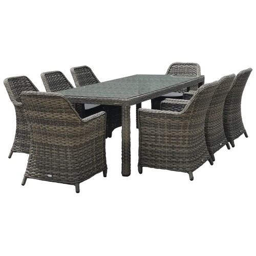 ESPERIA Set Τραπεζαρία Κήπου ALU,Wicker Grey Brown-Ανθρακί: Τραπέζι 230x100 + 8 Πολυθρόνες Τραπ:230x100x78 Πολ:64x68x90cm