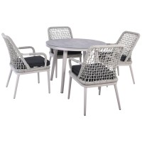 CENTRAL Set Τραπεζαρία Κήπου ALU & Rope Grey-Μαξιλ.Ανθρακί: Τραπέζι Φ100cm + 4 Πολυθρόνες Table:Φ100x75 Chair:61x65x90cm