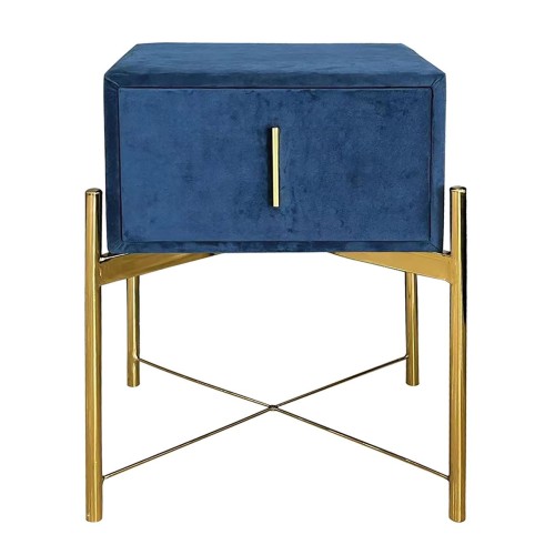 PASSION  Κομοδίνο με 1 Συρτάρι, Ύφασμα Velure Απόχρωση Μπλε 51x40x65cm