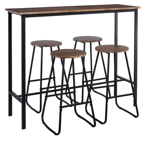 PUB Set Bar Τραπέζι + 4 Σκαμπό, Μέταλλο Βαφή Ανθρακί - Antique Brown Tab:120x40x100 Stool:Φ30 H.74