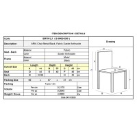 Σετ4ΤεμARIA Καρέκλα Τραπεζαρίας - Κουζίνας, Μέταλλo Bαφή Μαύρο, Ύφασμα Suede Ανθρακί 44x55x86cm