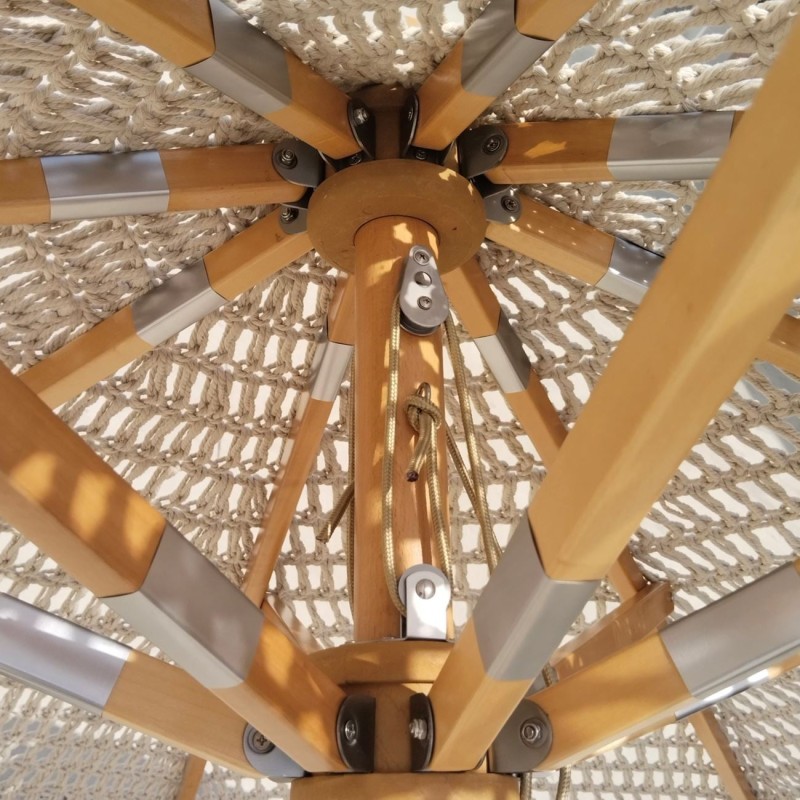 ΟΜΠΡΕΛΑ Ξύλινη - Οξιά 250x250cm, Πλεκτό Μακραμέ Μπεζ 250x250cm H2,6m (Pole Φ48mm)