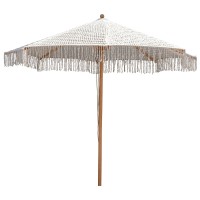 ΟΜΠΡΕΛΑ Ξύλινη - Οξιά 250x250cm, Πλεκτό Μακραμέ Μπεζ 250x250cm H2,6m (Pole Φ48mm)