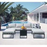 ORBEA Set Καθιστικό Κήπου ALU Ανθρακί, Καναπές 4Θ+2 Πάγκοι+ Τραπέζι, Μαξιλάρι Γκρι Σκούρο 250x68x60/120x65x30/68x42x52cm