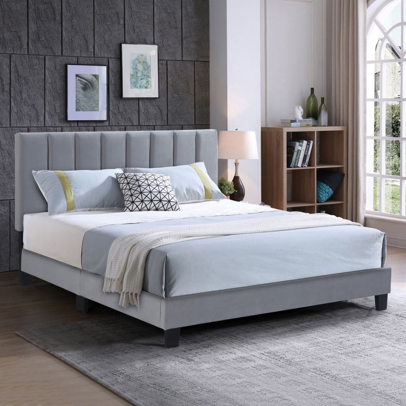 ALLEGRO Κρεβάτι Διπλό 150x200cm, Ύφασμα Γκρι, με Κεφαλάρι πολλαπλών θέσεων 159x215x117/127cm