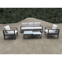 MARILIAN Set Σαλόνι Κήπου, 5τεμ, Μέταλλο Βαφή Ανθρακί, Μαξιλάρια Γκρι 2 Πολυθρ+1 Καναπ+2 Τραπεζάκια