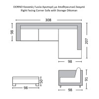 DORNO Καναπές Σαλονιού Αριστερή Γωνία με Αποθηκευτικό Σκαμπό, Ύφασμα Ανθρακί 308x207/98xH91cm, 98x98x48cm