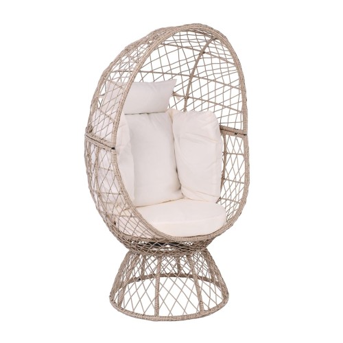 CROWN Πολυθρόνα Egg, Wicker Μπεζ, Μαξιλάρι Άσπρο 85x78x147cm
