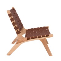 DUNE MAX Lounge Καρέκλα, Ξύλο Απόχρωση Φυσικό, Κάθισμα-Πλάτη Ιμάντες Pu Καφέ 67x78x77cm