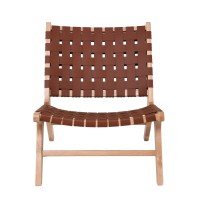 DUNE MAX Lounge Καρέκλα, Ξύλο Απόχρωση Φυσικό, Κάθισμα-Πλάτη Ιμάντες Pu Καφέ 67x78x77cm