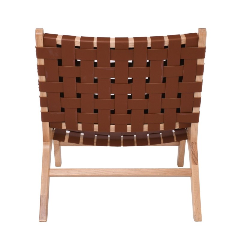 DUNE MAX Lounge Καρέκλα, Ξύλο Απόχρωση Φυσικό, Κάθισμα-Πλάτη Ιμάντες Pu Καφέ 67x78x77cm