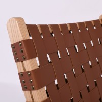 DUNE MAX Lounge Καρέκλα, Ξύλο Απόχρωση Φυσικό, Κάθισμα-Πλάτη Ιμάντες Pu Καφέ 67x78x77cm