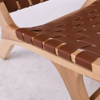 DUNE MAX Lounge Καρέκλα, Ξύλο Απόχρωση Φυσικό, Κάθισμα-Πλάτη Ιμάντες Pu Καφέ 67x78x77cm